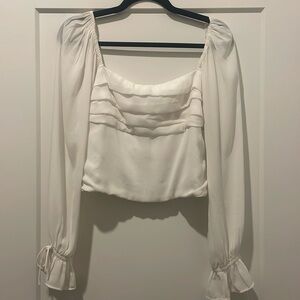 Abercrombie & Fitch White Long-Sleeve Ruffled Crop Blouse